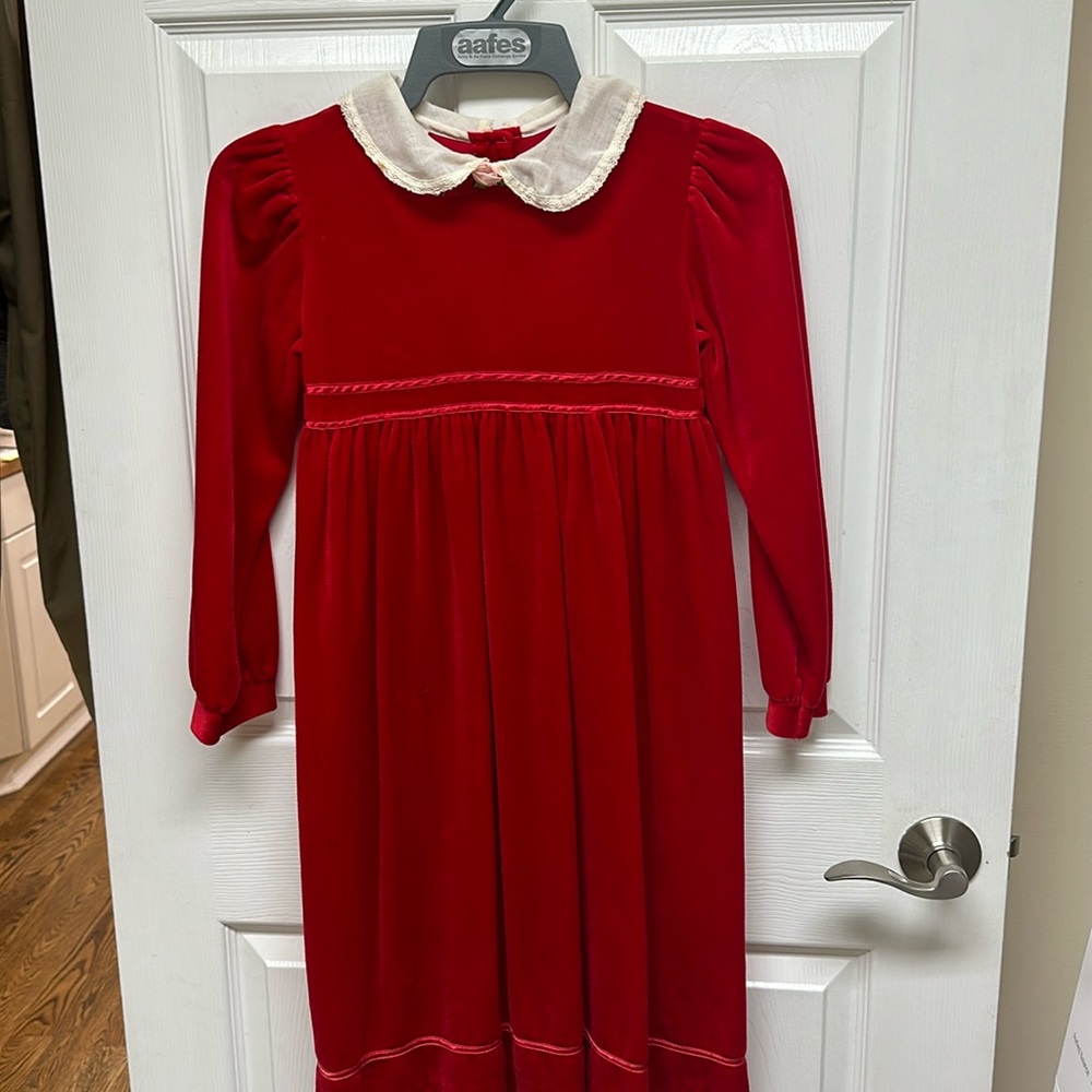 Vintage Girls’ Red Velvet Dress, size 10, Excellent Condition